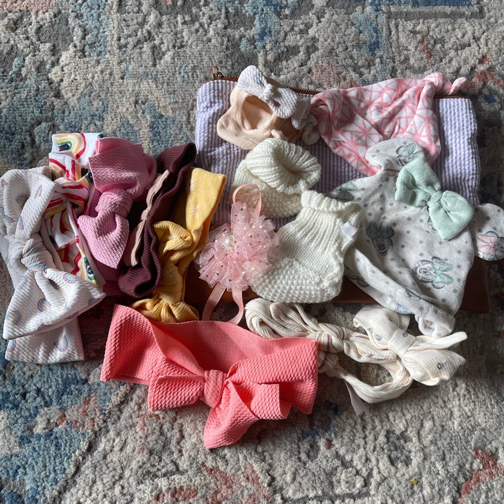 Baby girl headband/booties/hat bundle